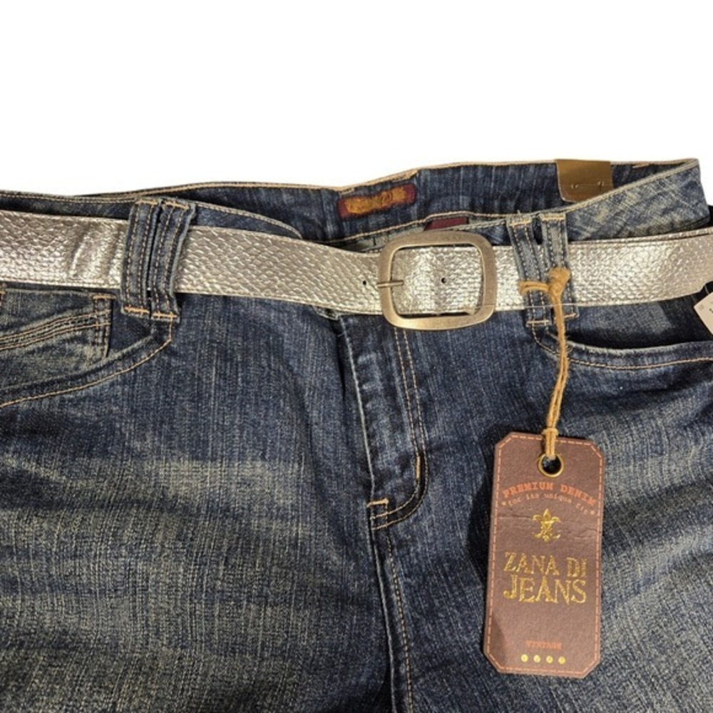 Zana Di Jeans Womens 18W Plus Blue Flare Leg Embroidered Zipper Pocket With Belt